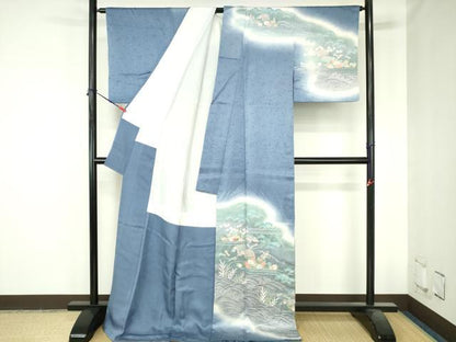 平和屋着物●訪問着　絞り　風景花文　暈し染め　ロング丈　正絹　逸品　DABH0691op