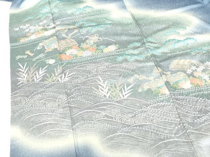 平和屋着物●訪問着　絞り　風景花文　暈し染め　ロング丈　正絹　逸品　DABH0691op
