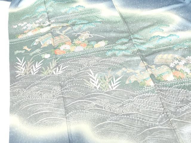 平和屋着物●訪問着　絞り　風景花文　暈し染め　ロング丈　正絹　逸品　DABH0691op