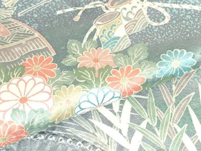 平和屋着物●訪問着　絞り　風景花文　暈し染め　ロング丈　正絹　逸品　DABH0691op