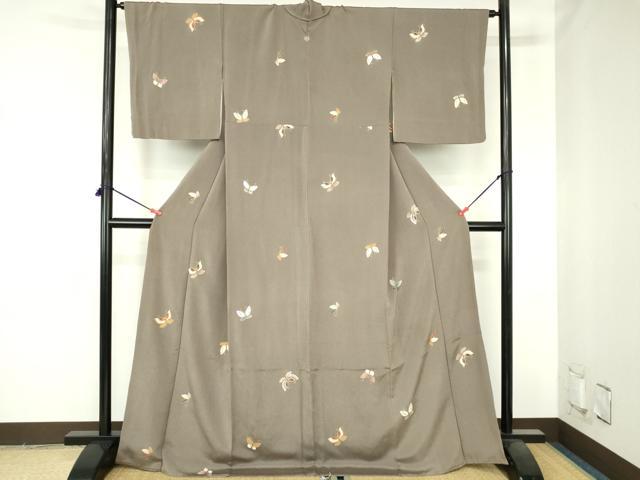 平和屋着物●上質な小紋　舞蝶文　金彩　鬼しぼ縮緬　ロング丈　正絹　逸品　DABH0692op