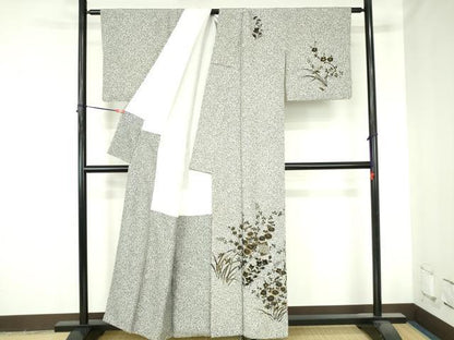 平和屋着物●訪問着　草花　たたき染め　金彩　正絹　逸品　DABH0694op