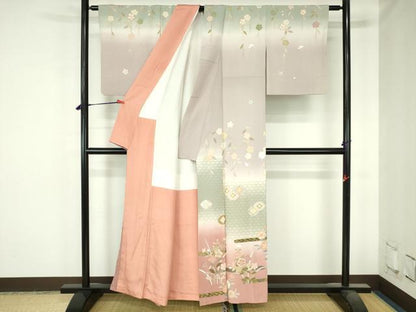 平和屋着物●訪問着　駒刺繍　七宝霞花文　暈し染め　金彩　正絹　逸品　DABH0696op
