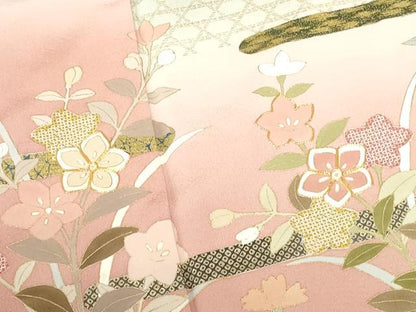 平和屋着物●訪問着　駒刺繍　七宝霞花文　暈し染め　金彩　正絹　逸品　DABH0696op