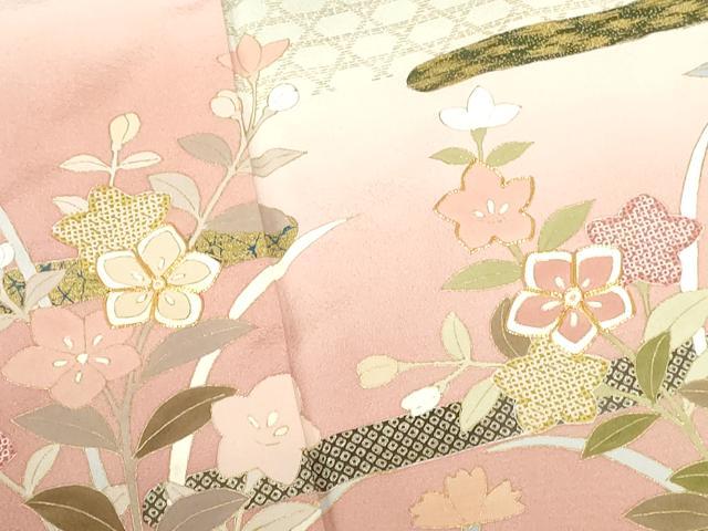 平和屋着物●訪問着　駒刺繍　七宝霞花文　暈し染め　金彩　正絹　逸品　DABH0696op