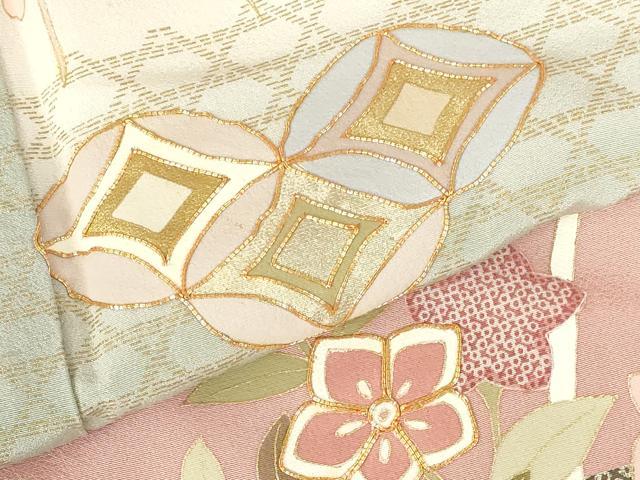 平和屋着物●訪問着　駒刺繍　七宝霞花文　暈し染め　金彩　正絹　逸品　DABH0696op