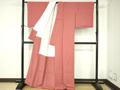平和屋着物●上質な色無地　霞地紋　銀朱色　正絹　逸品　DABH0699op