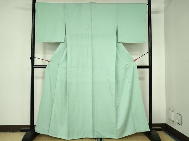 平和屋着物●上質な色無地　立波地紋　薄萌葱色　正絹　逸品　DABH0702op
