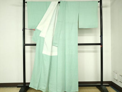 平和屋着物●上質な色無地　立波地紋　薄萌葱色　正絹　逸品　DABH0702op
