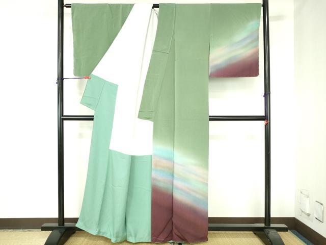 平和屋着物●訪問着　霞文　暈し染め　鬼しぼ縮緬　正絹　逸品　DABH0703op