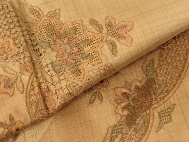 平和屋着物●中国三大刺繍　スワトウ刺繍　汕頭刺繍　相良刺繍　総刺繍　本場縞大島紬　訪問着　更紗花文　正絹　逸品　DABH0706op