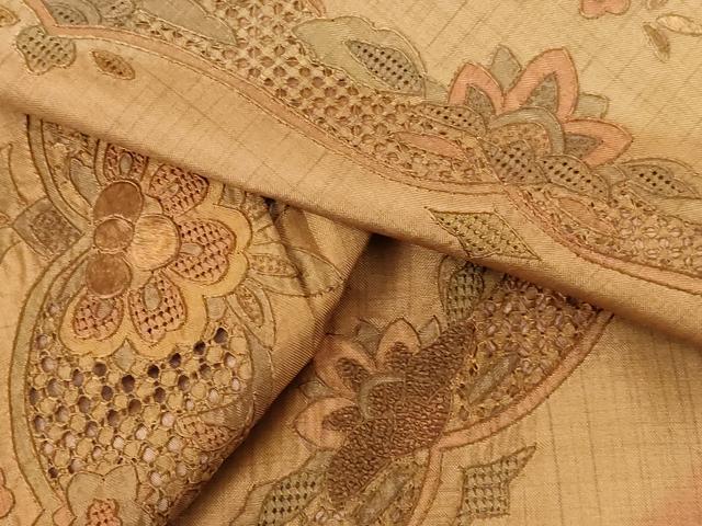 平和屋着物●中国三大刺繍　スワトウ刺繍　汕頭刺繍　相良刺繍　総刺繍　本場縞大島紬　訪問着　更紗花文　正絹　逸品　DABH0706op