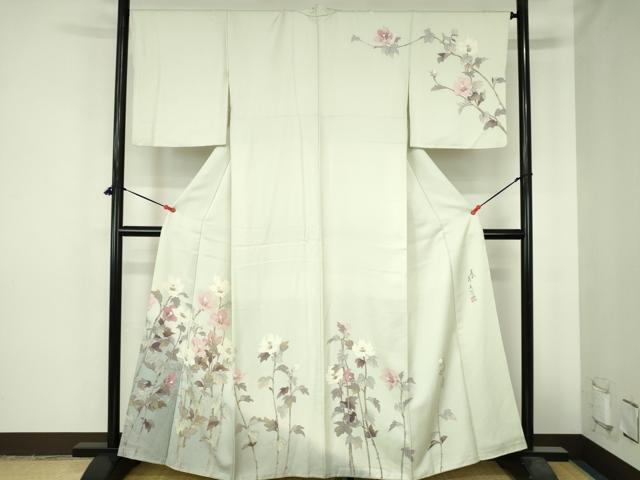 平和屋着物●二代目清次郎　手描き　訪問着　草花　暈し染め　正絹　逸品　DABH0707op