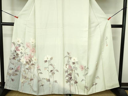 平和屋着物●二代目清次郎　手描き　訪問着　草花　暈し染め　正絹　逸品　DABH0707op