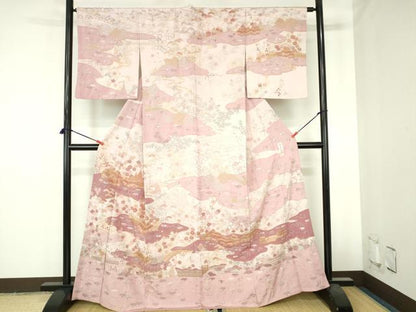 平和屋着物●十七代京屋林蔵　訪問着　総刺繍　風景花文　金銀糸　正絹　逸品　DABH0708op
