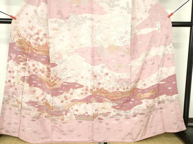 平和屋着物●十七代京屋林蔵　訪問着　総刺繍　風景花文　金銀糸　正絹　逸品　DABH0708op