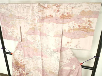 平和屋着物●十七代京屋林蔵　訪問着　総刺繍　風景花文　金銀糸　正絹　逸品　DABH0708op