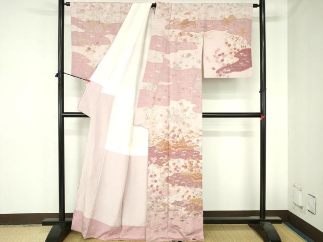 平和屋着物●十七代京屋林蔵　訪問着　総刺繍　風景花文　金銀糸　正絹　逸品　DABH0708op