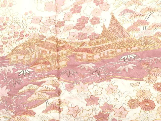 平和屋着物●十七代京屋林蔵　訪問着　総刺繍　風景花文　金銀糸　正絹　逸品　DABH0708op