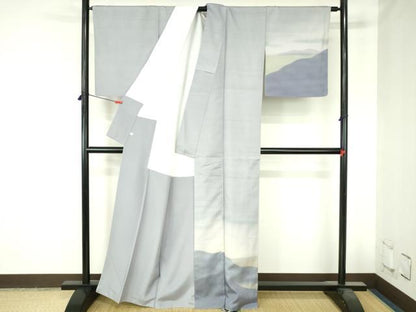 平和屋着物●訪問着　紬地　霞文　暈し染め　正絹　逸品　DABH0714op