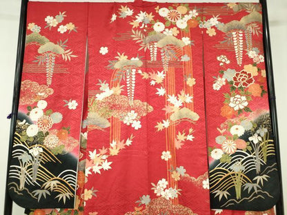 平和屋着物●豪華振袖　駒刺繍　牡丹　草花松文　暈し染め　金彩　正絹　逸品　DABH0715op