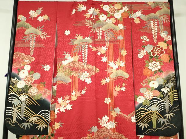 平和屋着物●豪華振袖　駒刺繍　牡丹　草花松文　暈し染め　金彩　正絹　逸品　DABH0715op