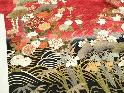 平和屋着物●豪華振袖　駒刺繍　牡丹　草花松文　暈し染め　金彩　正絹　逸品　DABH0715op