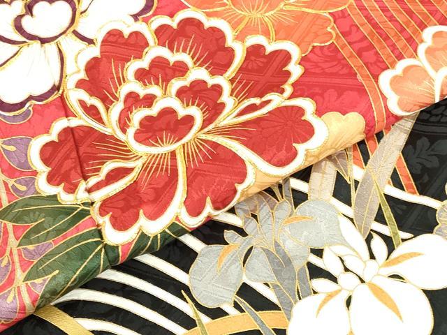 平和屋着物●豪華振袖　駒刺繍　牡丹　草花松文　暈し染め　金彩　正絹　逸品　DABH0715op