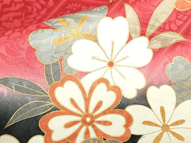 平和屋着物●豪華振袖　駒刺繍　牡丹　草花松文　暈し染め　金彩　正絹　逸品　DABH0715op
