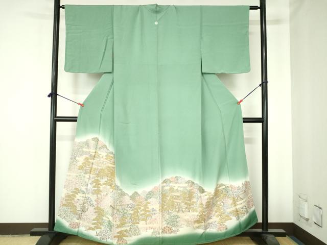 平和屋着物●豪華色留袖 総刺繍 風景花文 暈し染 金糸 正絹 逸品 未使用 DABH0716op