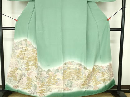 平和屋着物●豪華色留袖 総刺繍 風景花文 暈し染 金糸 正絹 逸品 未使用 DABH0716op