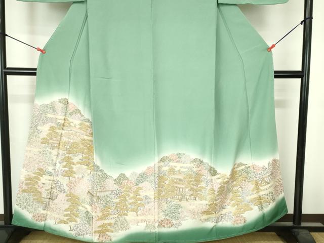 平和屋着物●豪華色留袖 総刺繍 風景花文 暈し染 金糸 正絹 逸品 未使用 DABH0716op