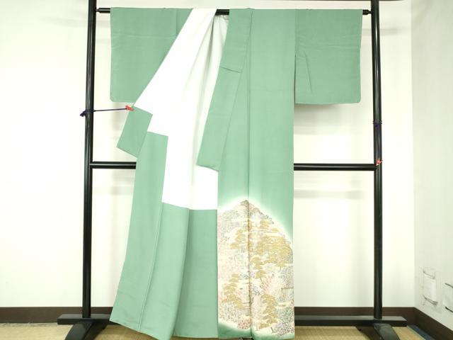 平和屋着物●豪華色留袖 総刺繍 風景花文 暈し染 金糸 正絹 逸品 未使用 DABH0716op
