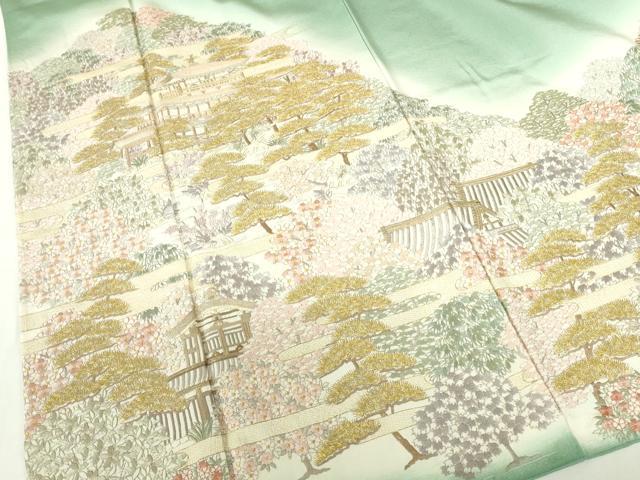 平和屋着物●豪華色留袖 総刺繍 風景花文 暈し染 金糸 正絹 逸品 未使用 DABH0716op