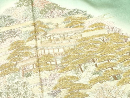 平和屋着物●豪華色留袖 総刺繍 風景花文 暈し染 金糸 正絹 逸品 未使用 DABH0716op