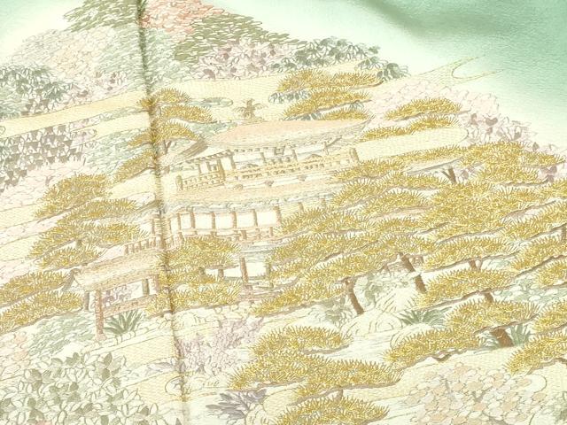 平和屋着物●豪華色留袖 総刺繍 風景花文 暈し染 金糸 正絹 逸品 未使用 DABH0716op