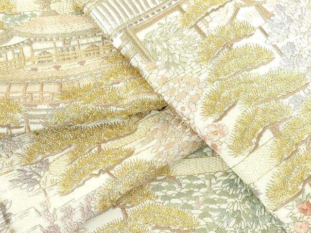 平和屋着物●豪華色留袖 総刺繍 風景花文 暈し染 金糸 正絹 逸品 未使用 DABH0716op