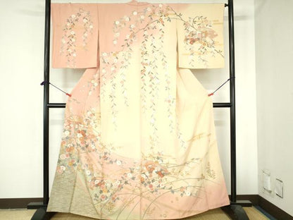 平和屋着物●訪問着　作家物　御所車扇面花文　暈し染　金彩　正絹　逸品　DABH0717op