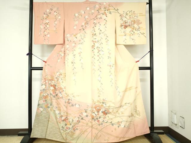 平和屋着物●訪問着　作家物　御所車扇面花文　暈し染　金彩　正絹　逸品　DABH0717op
