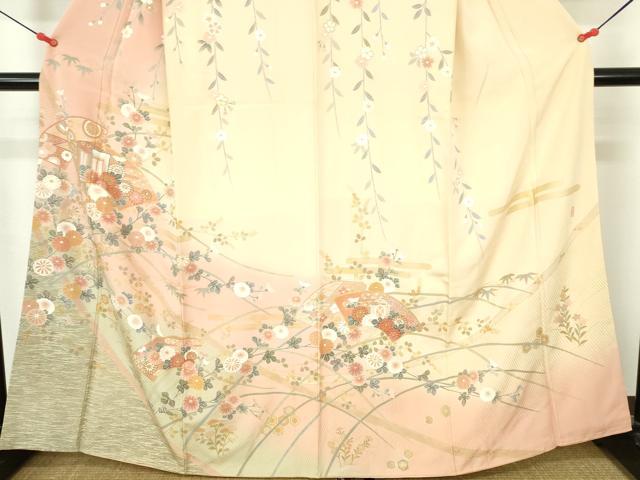 平和屋着物●訪問着　作家物　御所車扇面花文　暈し染　金彩　正絹　逸品　DABH0717op
