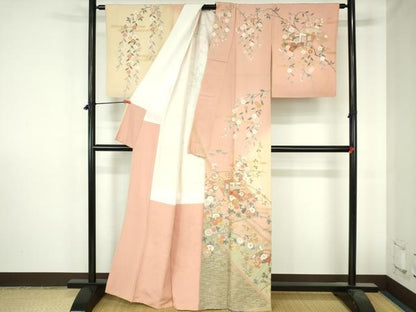 平和屋着物●訪問着　作家物　御所車扇面花文　暈し染　金彩　正絹　逸品　DABH0717op