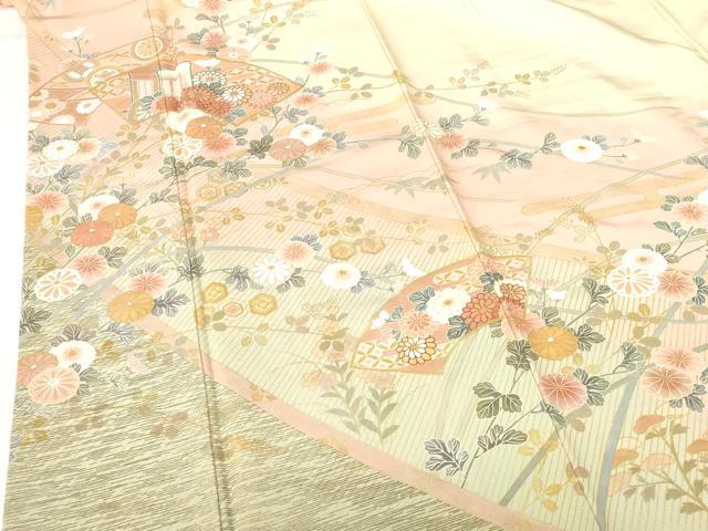 平和屋着物●訪問着　作家物　御所車扇面花文　暈し染　金彩　正絹　逸品　DABH0717op