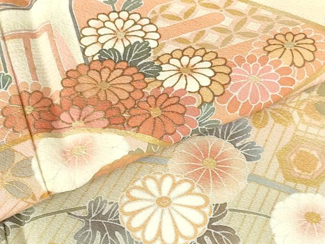 平和屋着物●訪問着　作家物　御所車扇面花文　暈し染　金彩　正絹　逸品　DABH0717op
