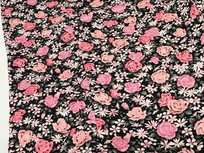 平和屋着物●小紋　花尽くし　Softシルック　黒地　さが美扱い　仮絵羽　洗える着物　未使用　DABH0721op