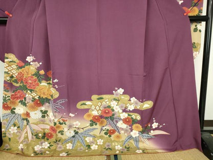 平和屋着物●豪華振袖　駒刺繍　牡丹　笹の葉花文　暈し染　金彩　正絹　逸品　DABH0722op