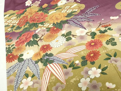 平和屋着物●豪華振袖　駒刺繍　牡丹　笹の葉花文　暈し染　金彩　正絹　逸品　DABH0722op