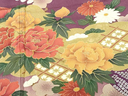 平和屋着物●豪華振袖　駒刺繍　牡丹　笹の葉花文　暈し染　金彩　正絹　逸品　DABH0722op