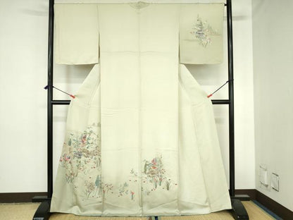 平和屋着物●訪問着　総刺繍　風景花文　暈し染　金糸　正絹　逸品　未使用　DABH0723op
