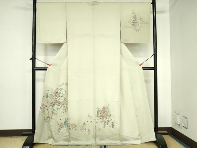 平和屋着物●訪問着　総刺繍　風景花文　暈し染　金糸　正絹　逸品　未使用　DABH0723op