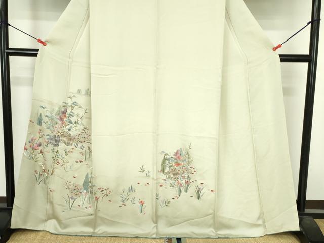平和屋着物●訪問着　総刺繍　風景花文　暈し染　金糸　正絹　逸品　未使用　DABH0723op